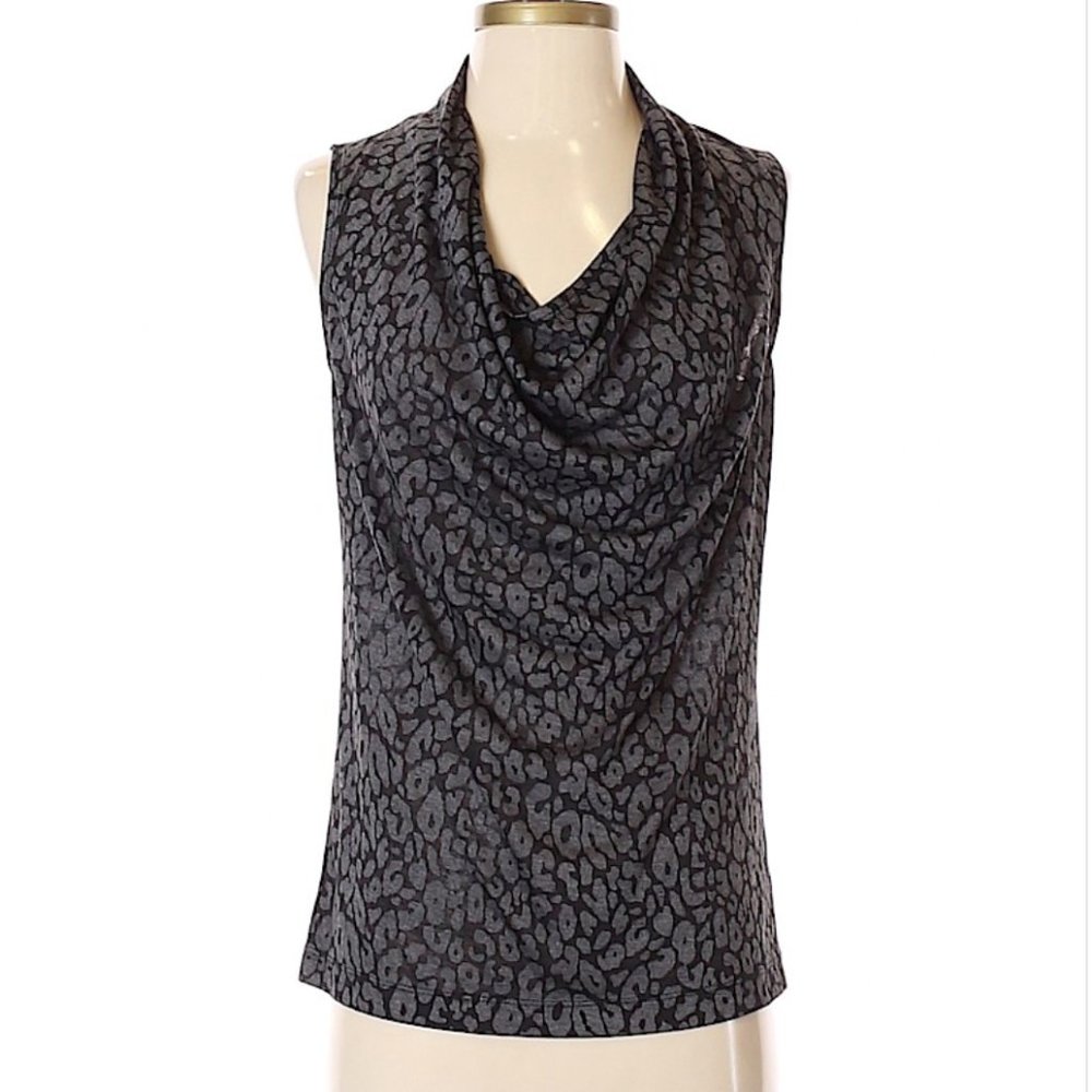 THEORY Womens black animal print top